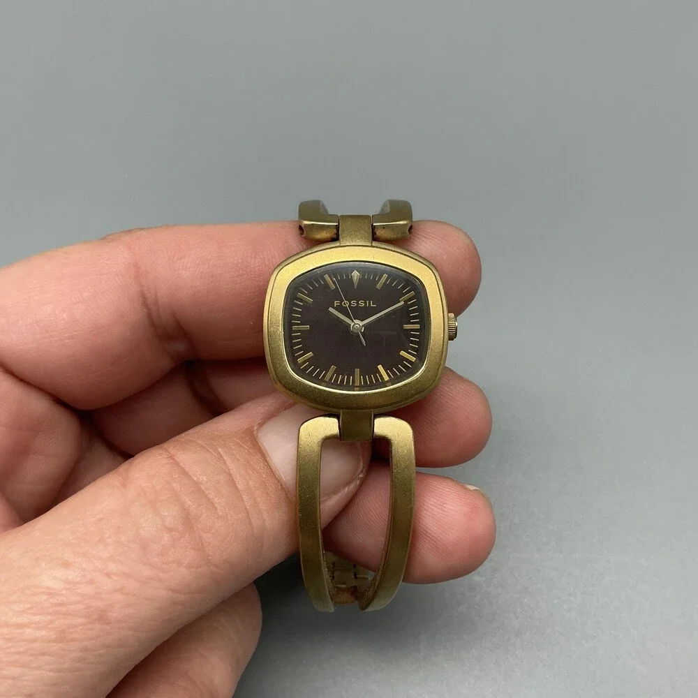 Fossil F2 Womens Watch 23mm Brown Dial Gold Tone ES-1257 New Battery 6.5